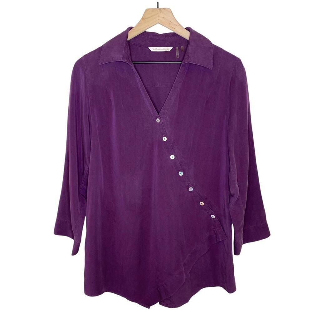 Soft Surroundings Womens Tencel Roll Tab Sleeves Tunic Top Size Small Boho